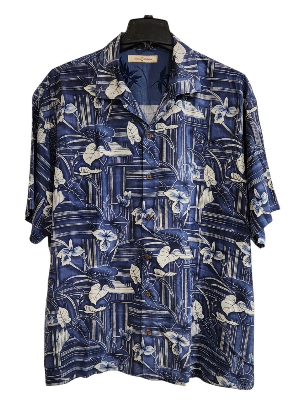 VTG Tommy Bahama Mens XXL 100% Silk Hawaiian Camp Shirt Blue Floral Tropical 2X